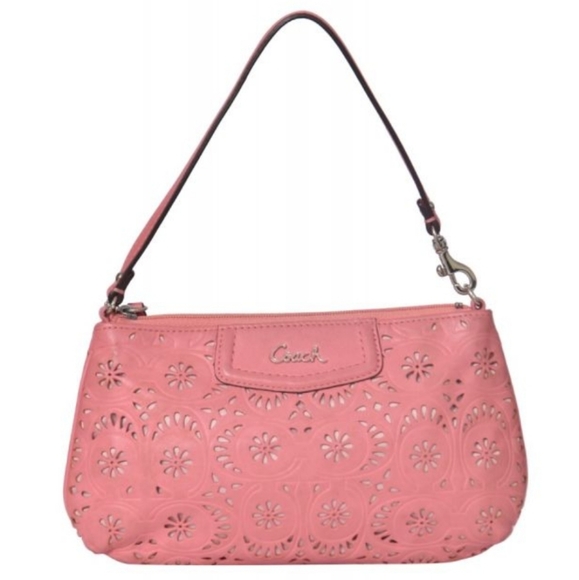 Coach Pink Ashley Floral Leather Large Wristlet Great Cond. - Picture 1 of 13